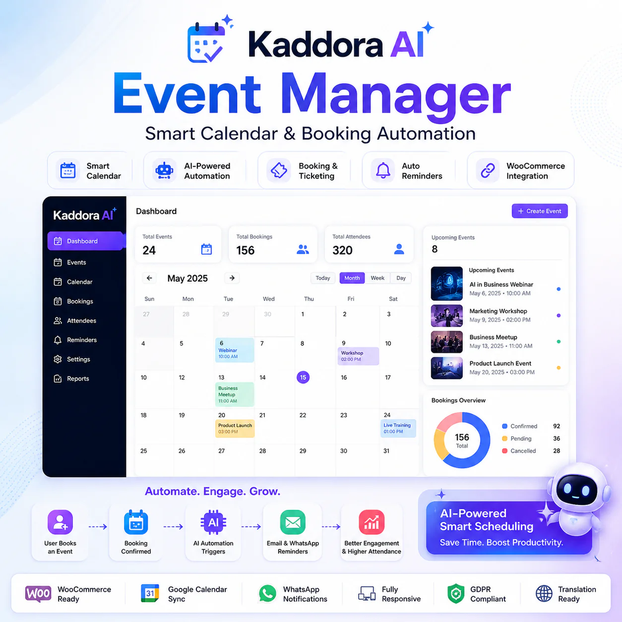 Kaddora AI Event Manager – Smart Calendar, Booking & Automation for WordPress