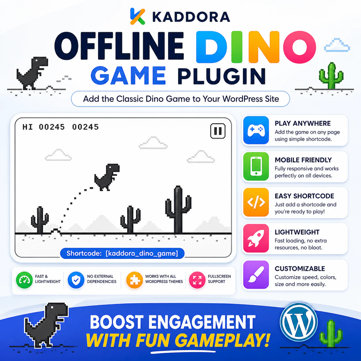 Kaddora Offline Dino Game Plugin for WordPress