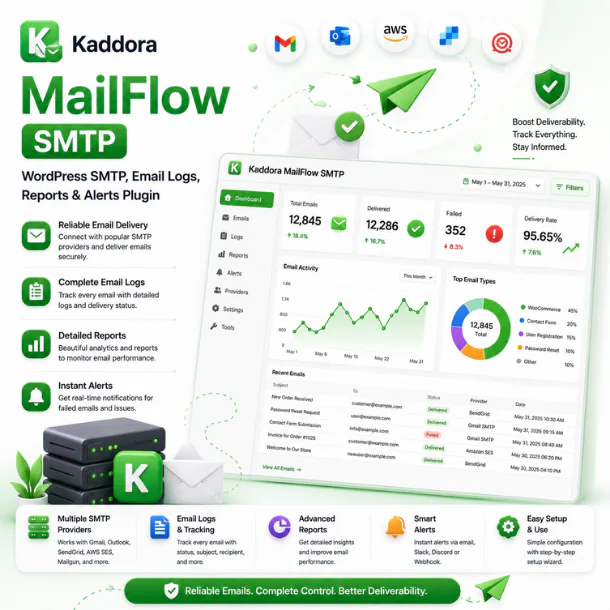 Kaddora MailFlow SMTP – WordPress SMTP, Email Logs, Reports & Alerts Plugin