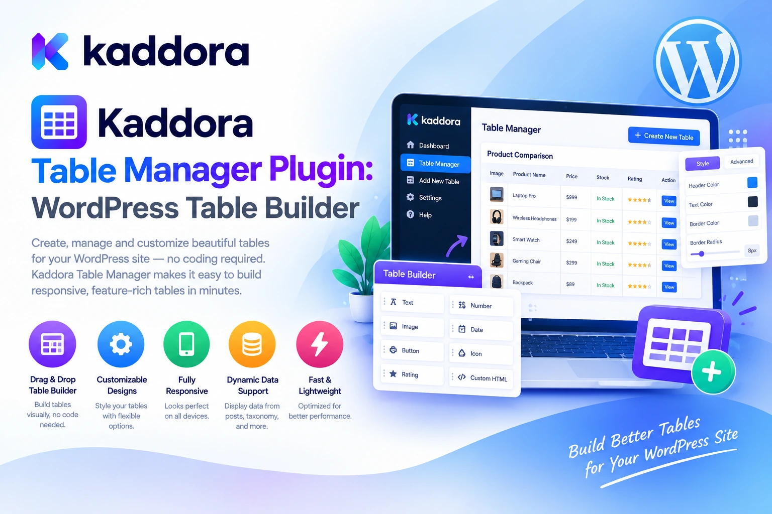 Kaddora Table Manager Plugin: WordPress Table Builder