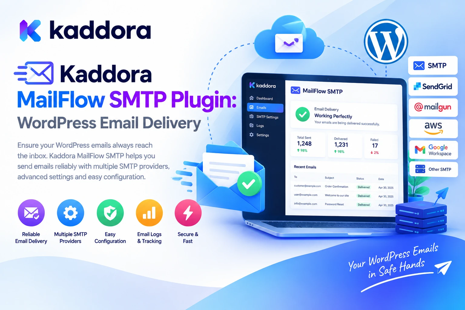 Kaddora MailFlow SMTP Plugin: WordPress Email Delivery